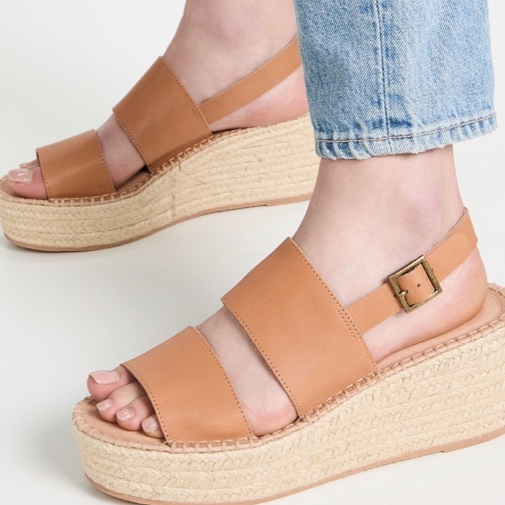 Soludos Women's Carmel Leather Wedge Espadrilles 11‎ Camel Strappy Minimalist